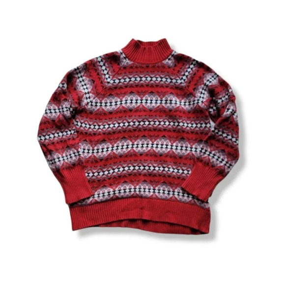 Chaps Fair Isle Festive Red  Knit Sweater - Picture 1 of 10